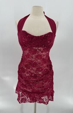 Vintage Intimate Attitudes Lingerie Womens 1X Pink Halter Sequins Chemise Bra